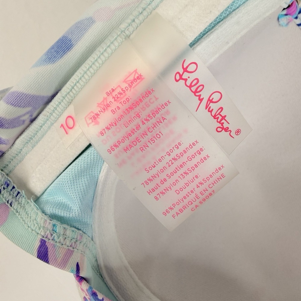 Lilly Pulitzer Knot Bikini Top Only Multicolor Leaves Size 10 Pre-Own - Picture 8 of 12